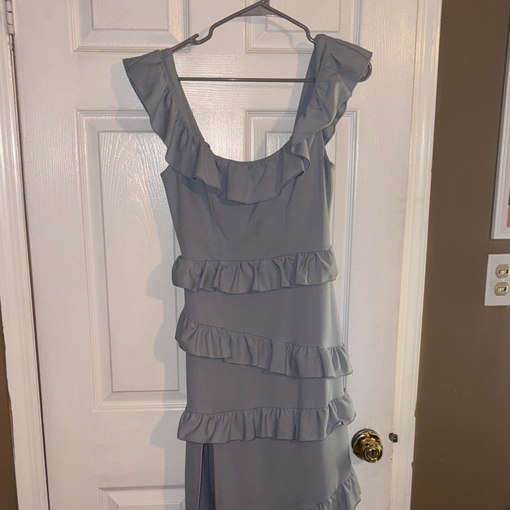 Show Me Your MuMu Asymmetrical Gray Ruffle Dress